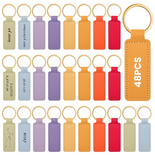 Image of Leather Key Fob Kit with Metal Rings, PU Leather Keychains Blank for Laser Engraving, DIY Craft Tools