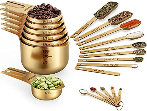 Wildone Copper Plated Measuring Cups & Spoons Set of 21 - Includes 7 Stainless Steel Nesting Measuring Cups, 8 Measuring Spoons, 1 Leveler & 5 Mini Measuring Spoons, Ideal for Dry & Liquid Ingredients - Thumbnail 3
