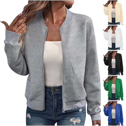 Bomberjacke Damen Frühling Leichte Blouson - Leicht Pilotenjacke Dünne Übergangsjacke Langarm Jacke Sommerjacke Rundhals Sweatjacke Zip Frühlingsjacke Outwear Coat