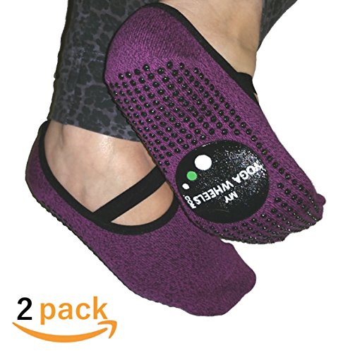 MyYogaWheels - Calcetines/Pantuflas Antideslizantes para Yoga, Pilates y Danza (2 Pares o 1 par + Correa), MYW-SOCK-2PURPLE, Morado, Talla única