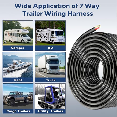image for Lcrslitx 50FT 7 Way Trailer Wire, 14 Gauge 7 Conductor Wiring Harness,