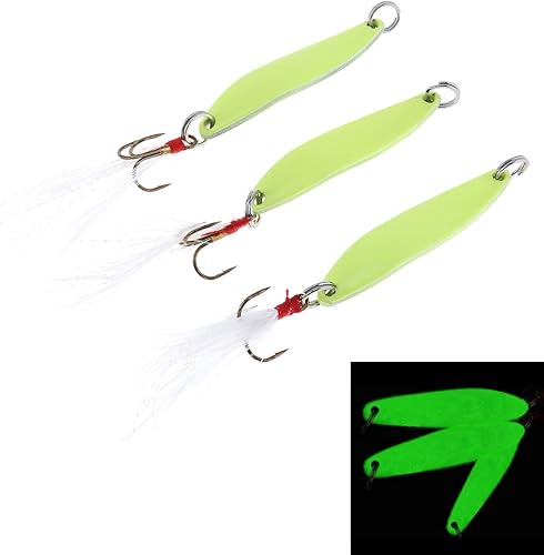 Miniatura 3 de OriGlam Señuelos de pesca de cuchara, plantillas de metal, cucharas luminosas, señuelos de cuchara de pesca, cucharas de jigging brillantes, cuchara