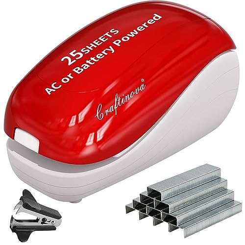 Image of Electric Stapler-Red,Including 2000 Staples and 1 Staple Remover, Suitable for Palm Size and high Comfort，25 Sheet Capacity, AC Adapter or Battery Powered，Battery not Included
