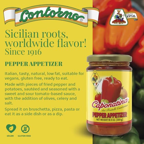 Contorno Pepper Spread (10.6 oz) – Sicilian Caponatina Antipasto for Bruschetta, Pasta & Charcuterie, Natural, Vegetarian, Ready to Eat Italian Appetizer (1 Pack) - image 2