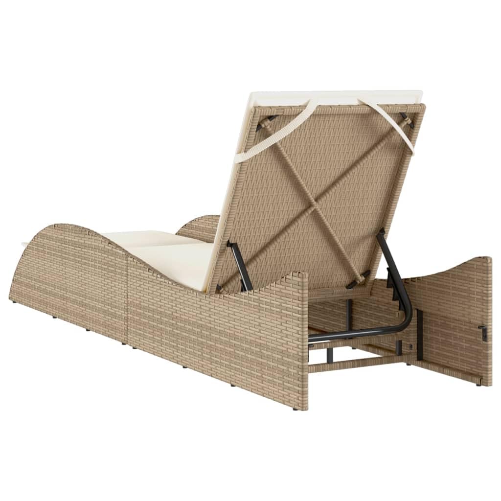 Sonnenliege mit Auflage Beige 60x205x73 cm Poly Rattan Feldbett Gartenliege Strandkorb Geeignet für Pool, Terrasse, Garten.
