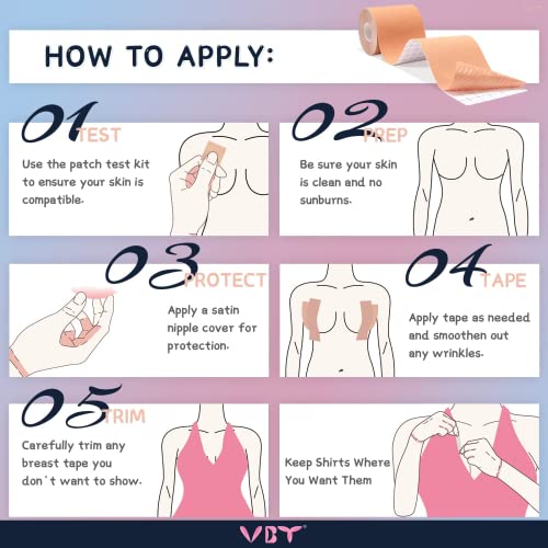 Image of VBT Boob Tape, Body Tape for Breast Lift with 1 Breast Lift Tape, 10 Pairs Satin Bra Petals, 1 Pair Silicone Nipple Stickers, 36 PCS Double Sided Tape, Bob Tape for Large Breasts A-G Cup Nude