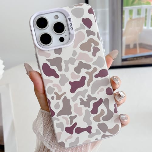 HYUEKOKO for iPhone 16 Pro Case, Vintage Camo Pattern Design for Men Boys Teens, Cool Camouflage Shockproof Protective Cover for Girls Women - White
