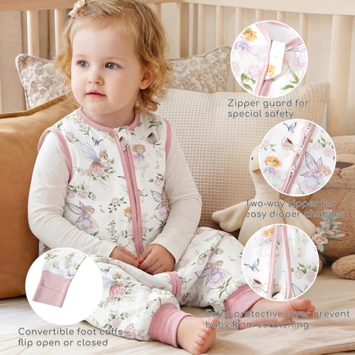 Image of Chilsuessy Toddler Sleep Sack with Feet 4-5 T, 0.5 TOG Cotton Baby Wearable Blanket with Legs, Sleep Bag Walker with 2-Way Zipper, Elf