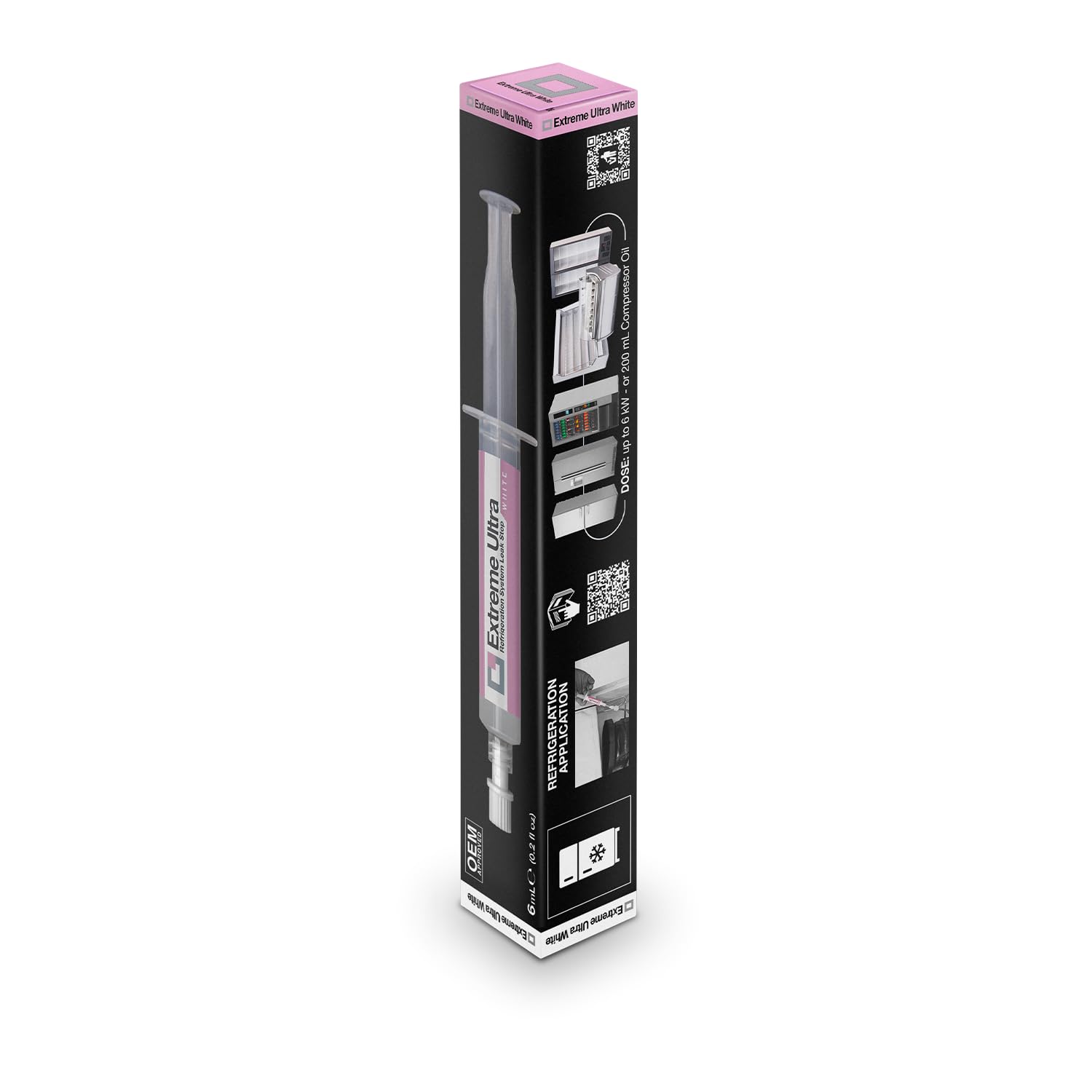 ERRECOM Extreme Ultra White - 6 mL, ogranicznik przecieku czynnika chłodniczego do lodówek ze sprężarką hermetyczną i adapterem R600 - R290 — R134a, 1/4 SAE w zestawie