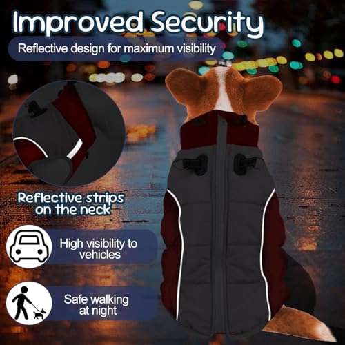 Wintermantel für GroBe Hunde, XL - 5XL Hundemantel Grosse Hunde, Große Reflektierende hundejacke Winter Haustier Rollkragen, Wintermantel Hund e Schnee geeignet, Rot,5XL