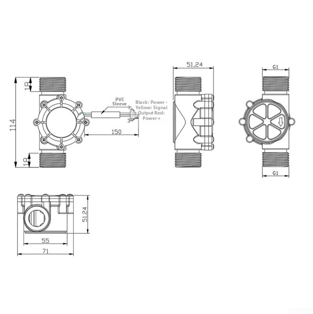 Débitmètre YF G1 avec sortie d'impulsion de cycle de service à 50 % pour la quantification du débit d'eau dans la surveillance des processus industriels