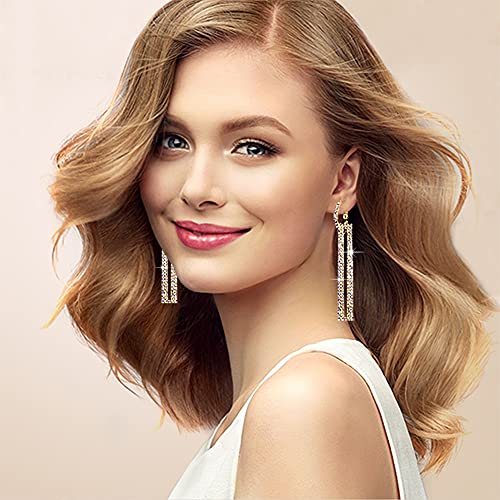 Geometric Rectangle Cubic Zirconia Rhinestone long Drop Dangle Earrings for women Hypoallergenic Pierced2