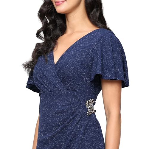 S.L. Fashions Women's Long Empire Waist Mother of The Bride Dress with Side Ruffle & Surplice Neck (Petite and Regular Sizes)3