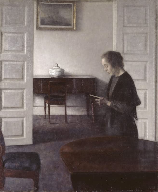 Affiche toile dame lisante de Vilhelm Hammershoi pour salon apaisant