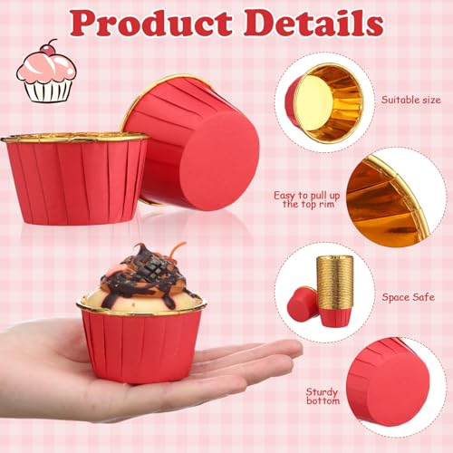 Image of 300 Pack Red Gold Cupcake Liners Bulk Disposable Foil Muffin Cup