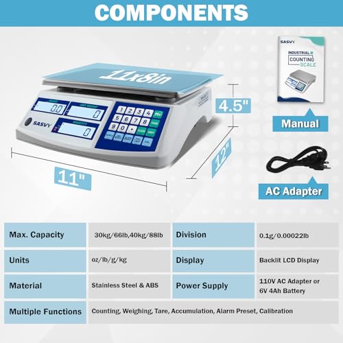 Image of Counting Scale (66lb /30kg, 0.1g) oz /lb /kg /g Industrial Digital Inventory Scale with Battery for Small Parts, Coins, Pieces, Tickets
