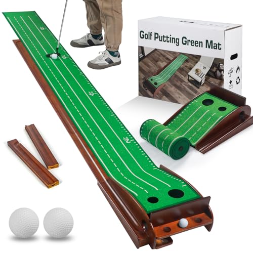 Uniclife Putting Green Mat with Auto Ball Return - Indoor Training Aid and Practice Mat for Home Office Backyard - Crystal Velvet Golf Gift for Men Golfers