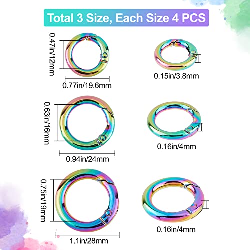 GORGECRAFT 1 Box 12Pcs Spring O Rings 3 Sizes Rainbow Round Snap Loaded Clips 28mm 24mm 20mm Diameters Trigger Spring Keyring Buckle Locking Carabiner Hook for Keychains Bag Purse Handbag DIY Craft - Image 2