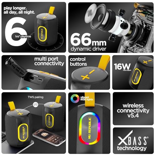 Image of Nu Republic Sonicpop 2000 Wireless Speaker 16W Output, 6 Hrs Playtime, 66mm Dynamic Driver, Multi RGB Led Lights (Black)