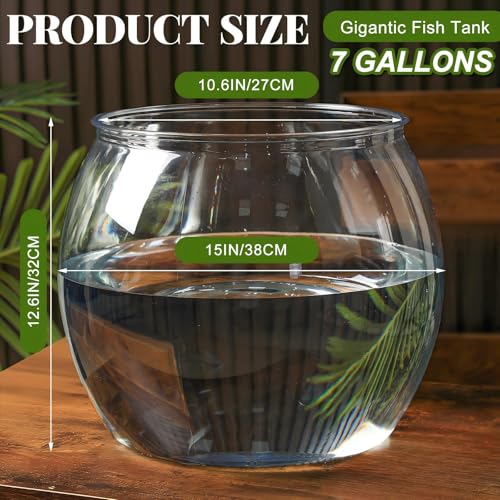 Image of Geelin 7 Gallon Plastic Fish Tank Large Bowl Shatterproof with Crystal Clear Clarity for Terrarium, Flower Vase Centerpiece Gift for Fish Lovers (Round)