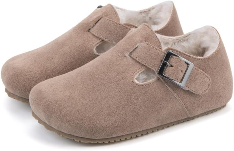 Kids Suede Clogs Boys Girls Sandals Cork Shoes Footbed Adjustable Buckle Mules