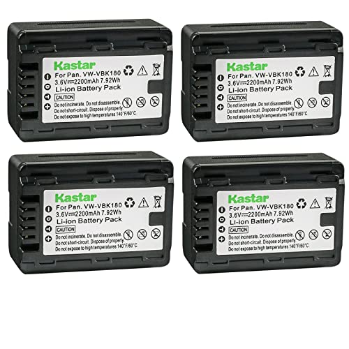 Kastar 4-Pack Battery VW-VBK180 Replacement for Panasonic SDR-S50K, SDR-S50N, SDR-S50P, SDR-S50PC Camera, Panasonic VW-VBK180, VW-VBK360, VW-VBL180, VW-VBL090 Battery