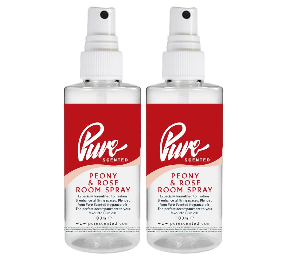 "Pure Scented 200ml Room & Fabric Sprays 2 x 100ml Suitable For Home, Car, Caravan, Work, Gym Bags, Odour Eliminators (2 x 100ml, Peony & Rose)" โ image 1