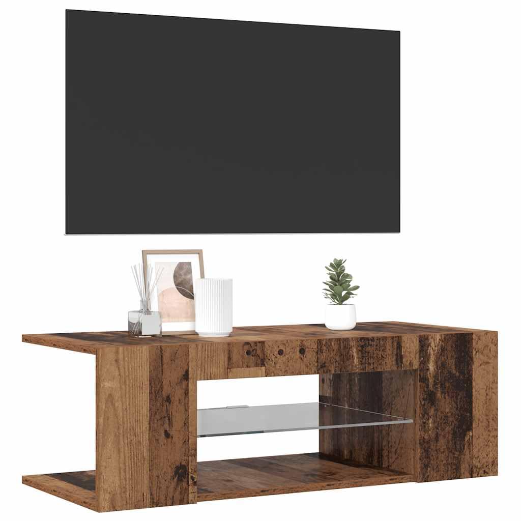 Mobile TV Moderno con Luci a LED, Pannelli in Derivati ​​del Legno con Scomparti Aperti, Console Multimediale per Soggiorno, Camera da Letto e Sala Giochi (Legno vecchio)