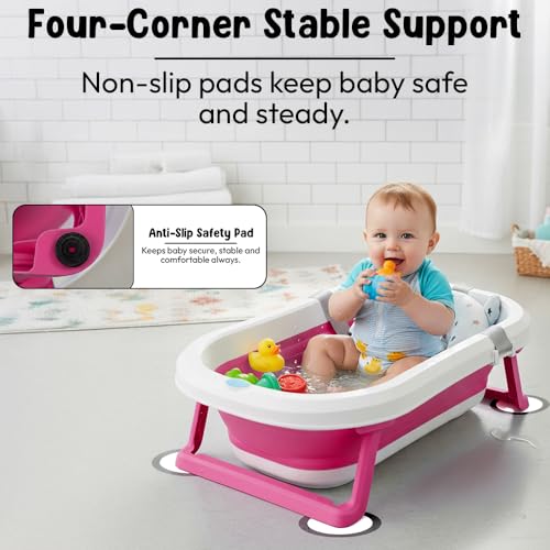 Image of StarAndDaisy Bath Tub for Baby 0-5 Years /Foldable Bath tub for Kids with Cushion, Space Saving Design, Newborn Baby Folding Bathing Tub Girls & Boys, Easy to Store- Pink