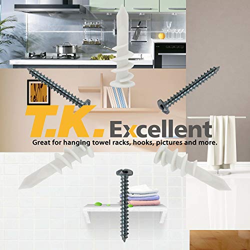T.K.excellent Nylon Self Drilling Anchor Plasterboard Fixings with Screw Kit,100pcs