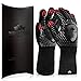 Wellstone Grillhandschuhe hitzebeständig bis 500 Grad - 36cm extra Lange Kochhandschuhe Backhandschuhe für BBQ Kochen Backen Farbe Schwarz-Rot