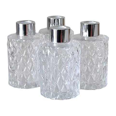 Ougual Set of 4 Cylindrical Glass Diffuser Bottles 9.8cm High 120ml Fragrance Accessories for Essential Oils Cover