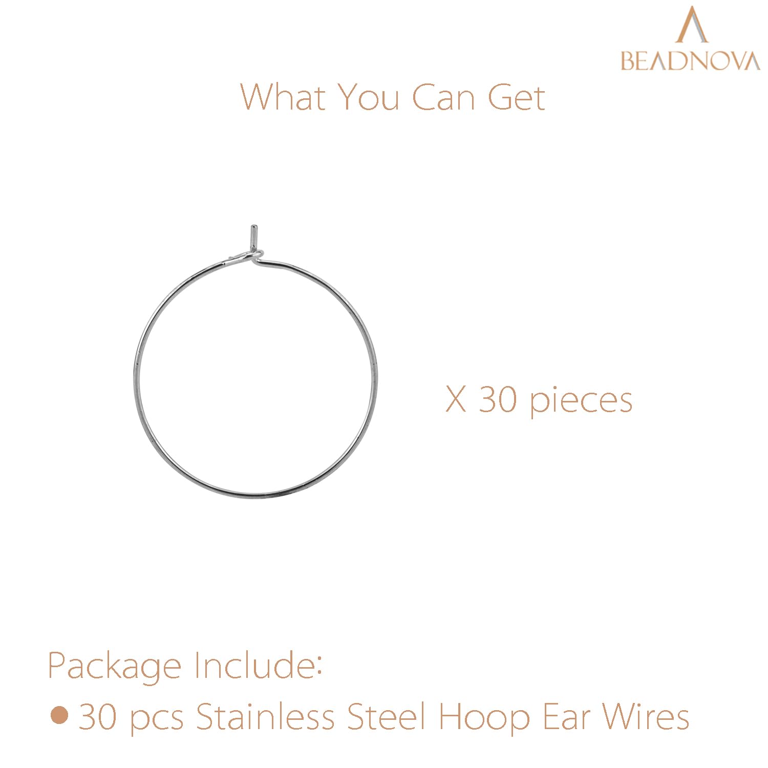 BEADNOVA Hoop Ear Wires 30pcs Stainless Steel 30mm Wine Glass Charm Rings Earring Hoops for Jewelry Making Earring Making DIY - Image 3