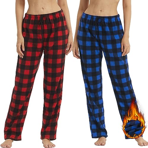 1-2 Pack Women Pajama Pants Fleece Plaid Pajamas Bottoms Soft Comfy Sleep Lounge Pj Pants