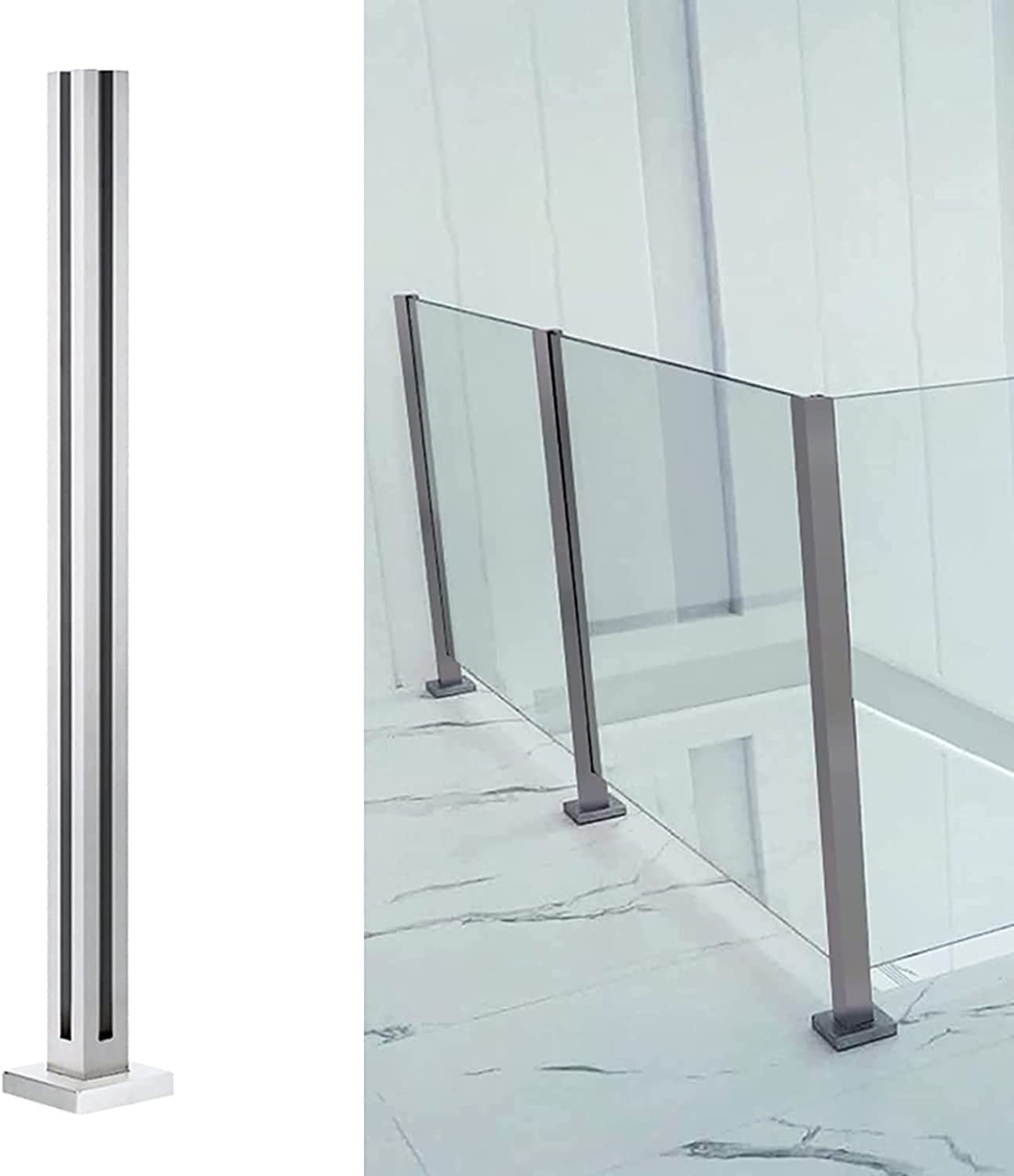 Poteau d'angle argenté pour balustre de garde-corps haut de gamme et panneaux bois ou verre