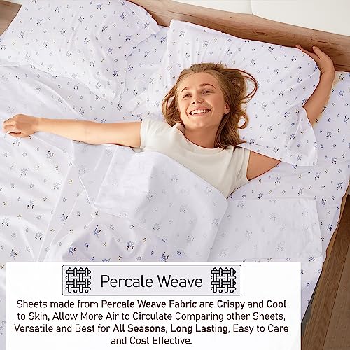 RUVANTI 100% Cotton Full Size Bed Sheets, 4 Pieces, Soft & Breathable Percale Weave Bedding, Deep Pocket 16", Hotel Standard, Crisp Cool Feel, Durable, Perfect Sheet Set Floral, Phulkari