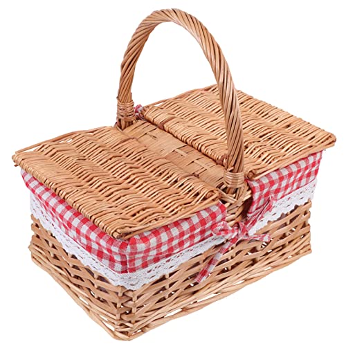 Abaodam Wicker Picnic Basket with Lid and Handle Vintage Picnic Hamper Storage Basket for Outdoor Camping Birthday Wedding