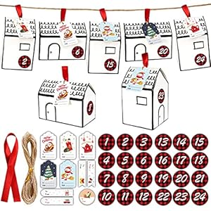 luminiu Adventskalender om te vullen, 24 kartonnen doosjes, kerstversiering + gekleurd touw, voor bruiloften, Kerstmis…