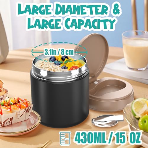 Image of Thermo for Hot Food Kids - 15.2oz, Leak Proof Insulated Food Jar, Soup Thermo, Insulated Lunch Containers, Termos Para Comida Caliente, Wide Mouth Lunch Box with Folding Spoon and Handle