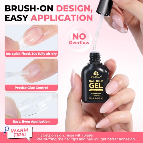 Image of UNA GELLA 10ml Strong Nail Glue Gel for Press On Nails Air Dry Brush On