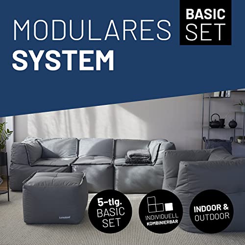 Lumaland Sitzsack-Lounge Modular Garnitur | 5-Teiliges Set | Indoor & Outdoor Sitz-Garnitur | Erweiterbar & Waschbare Sitzmöbel für Innenräume & Garten | Wasserfeste Chill-Out Lounge [Grau]
