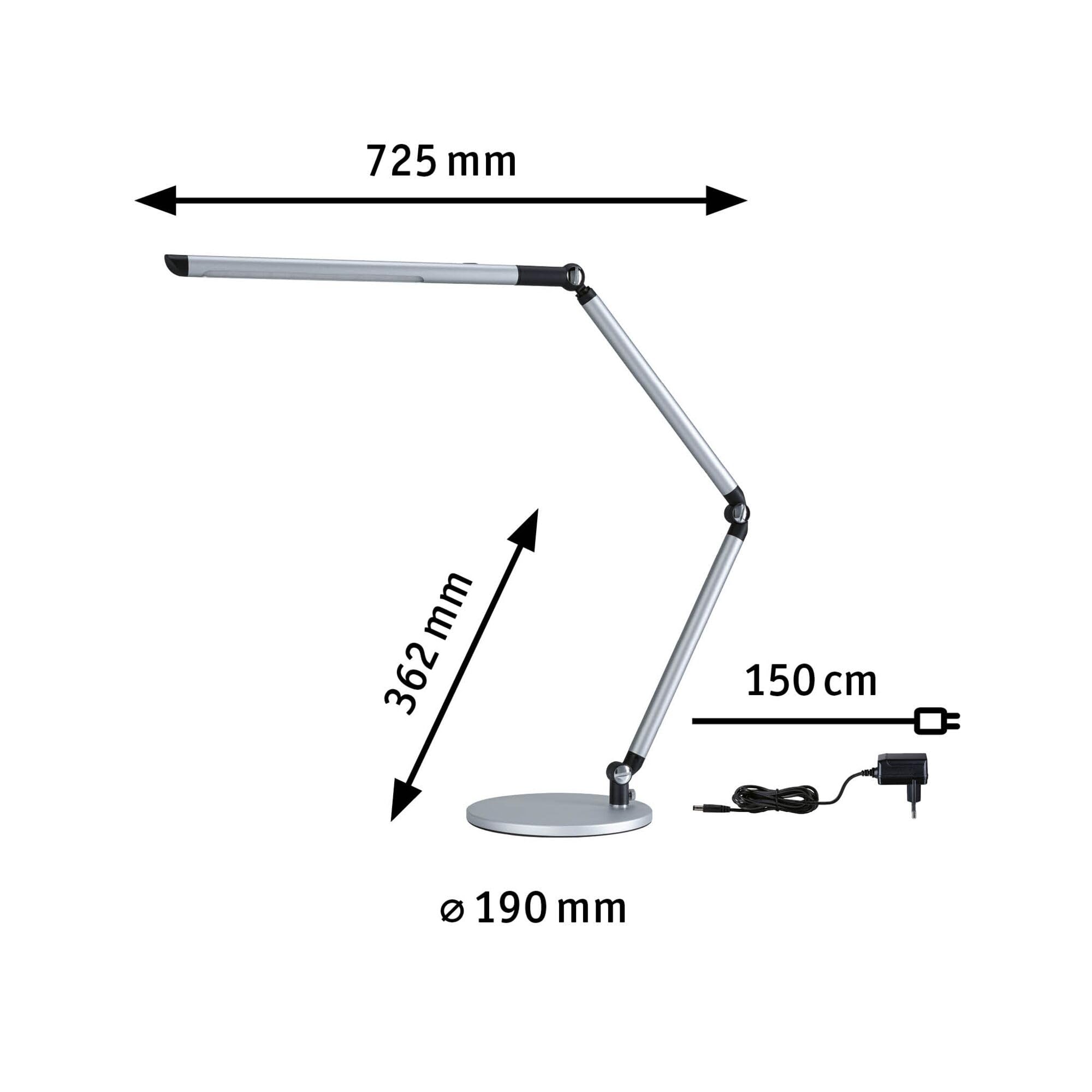 Paulmann 79562 Lampe de bureau LED 3-Step-Dim FlexBar White Switch 700lm 9,5W Argent mat