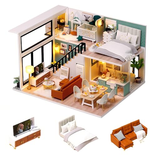 CUTEROOM Kit de Casa de Muñecas Miniatura para Montar   Casa de Muñecas de Madera con Muebles, Música y Luces LED para Adultos (Maqueta DIY, Idea de Regalo)