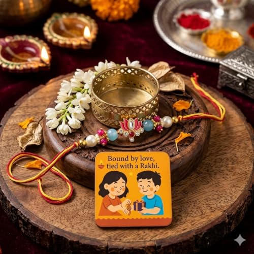 Image of SAUDEEP INDIA Decorative Fridge Magnet for Refrigerator Decor | Rakhi for Brother | Raksha Bandhan Gift Combo Set | Cotton Thread Rakhi for Bhai Bhaiya | Festive Home Decor Item(Lotus)