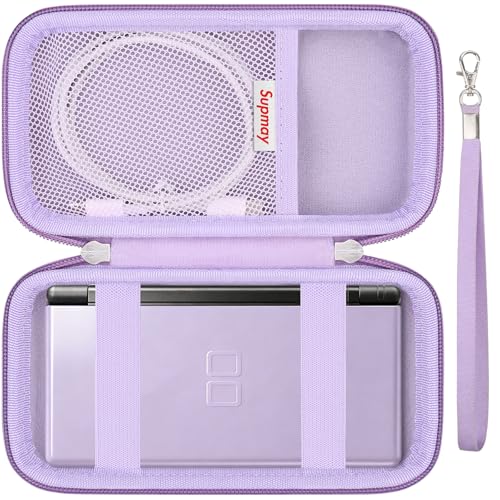 Image of Supmay Hard Carrying Case Compatible with Nintendo DS Lite NDSL, Gameboy Advance Games Storage Holder Travel Bag with Mesh Pocket for USB Charging Cable, Stylus, Earphones, Game Cartridge, Purple