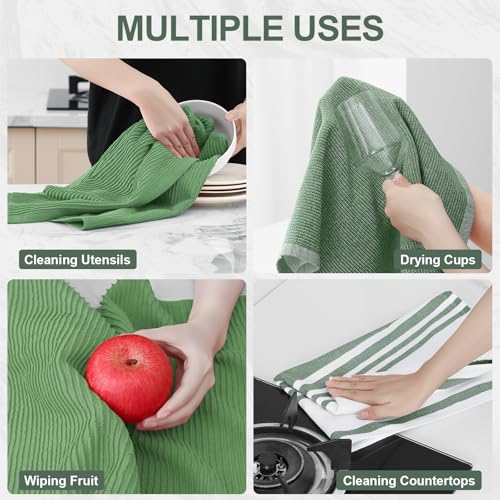 Image of Homaxy Premium Kitchen Towels(18 inchx 28 inch, 3 Pack), Large Cotton 380 GSM Kitchen Hand Towels, Soft and Absorbent Terry Dish Towels, Multipurpose Tea Towel Set with Hanging Loop, Grass Green