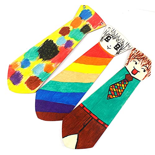 Alasum 5pcs Hand-Painted Wooden Necktie Craft Kit for Father's Day Painting Creative Graffiti Educational Toy for Boys and Girls Project for Early Childhood Development