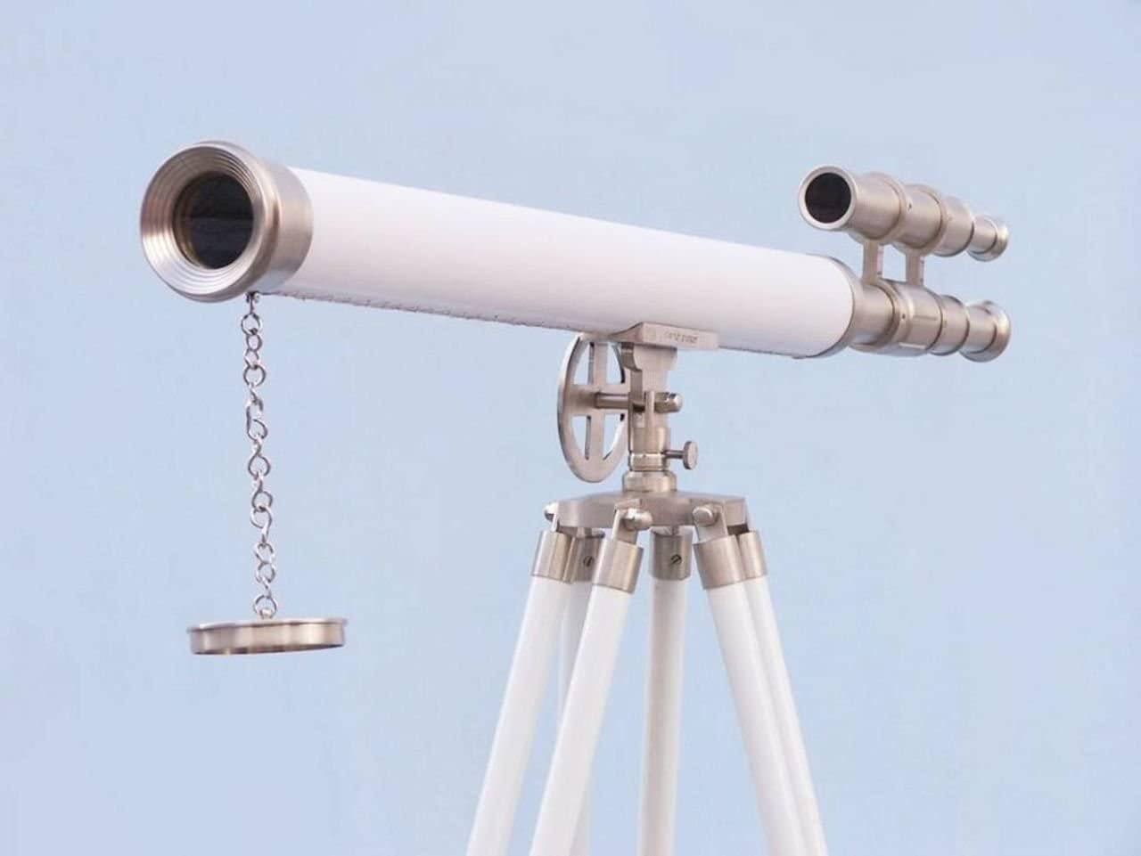 R S Enterprise Marine Nautical Floor Standing Brushed Nickel with White Leather Telescope