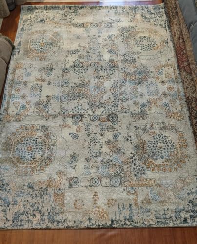 Image of 4x6 Feet (120x180 CM) Carpet for Living Room Hall & Bedroom - Ivory Multi Modern Abstract Geometric Silk-Touch Luxury Hotel-Style Washable Anti-Skid Turkish Area Rug