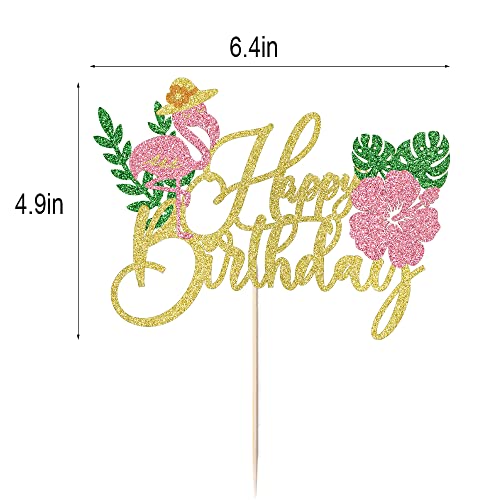 Glitter Flamingo Happy Birthday Cake Topper ,Hawaiian Luau Tropical Pineapple Theme Kids Boys Girls Party Decoration Supplies #TOP1